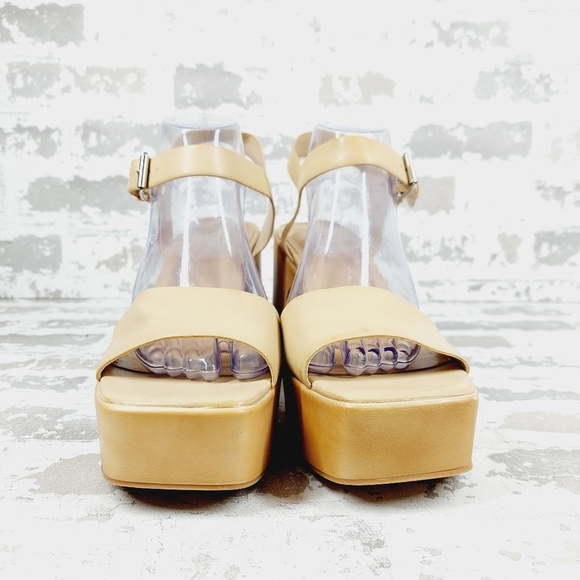 New NINE WEST Openit 9 Beige Vegan Platform Sandal D1041 - Picture 3 of 15